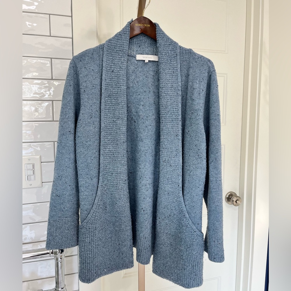 Verve Ami Textured Knit Cardigan in Blue